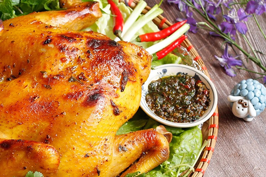 gà nướng chấm muối hạt dổi